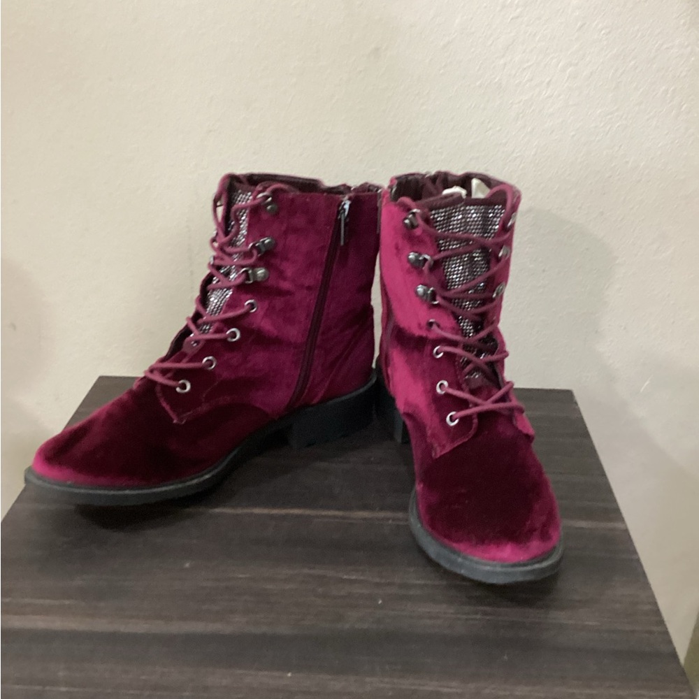 Circus by Sam Edelman Red Combat Boots Velvet Lace-Up
